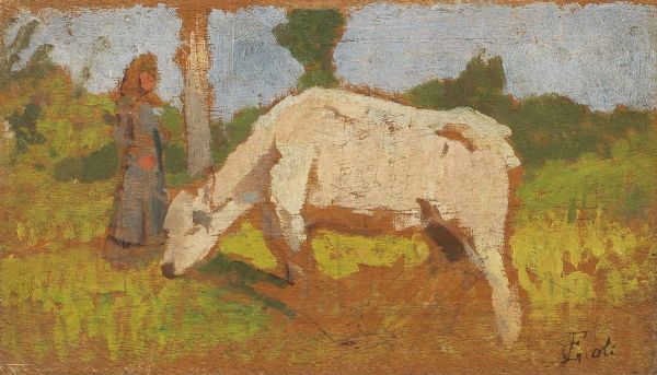 Francesco Gioli : Contadina con mucca  - Asta PARADE II - Dipinti e Disegni del XIX e XX secolo - Associazione Nazionale - Case d'Asta italiane