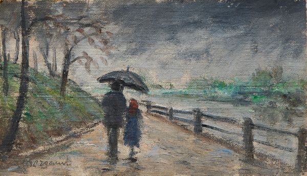 Ignoto del XX secolo : Figure sotto la pioggia  - Asta PARADE II - Dipinti e Disegni del XIX e XX secolo - Associazione Nazionale - Case d'Asta italiane