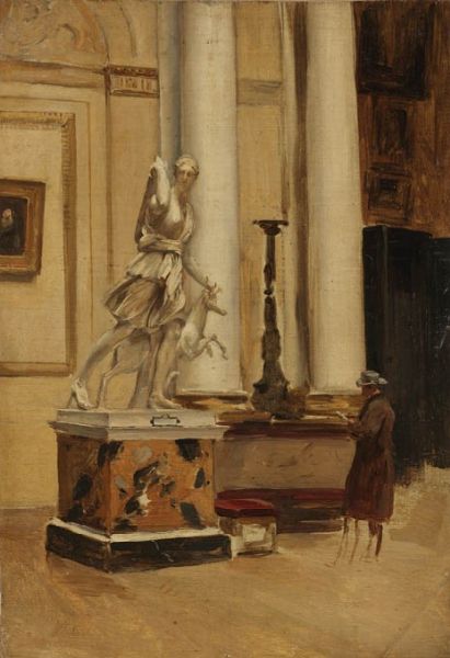 Ignoto del XIX secolo : Visita al Louvre (Diana e il cervo)  - Asta PARADE II - Dipinti e Disegni del XIX e XX secolo - Associazione Nazionale - Case d'Asta italiane