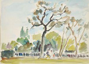 Osvaldo Medici Del Vascello : Statue alle Tuileries e Paesaggio  - Asta PARADE II - Dipinti e Disegni del XIX e XX secolo - Associazione Nazionale - Case d'Asta italiane