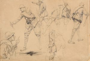 Michele Garinei : Tre disegni con Studi di figure e soldati  - Asta PARADE II - Dipinti e Disegni del XIX e XX secolo - Associazione Nazionale - Case d'Asta italiane