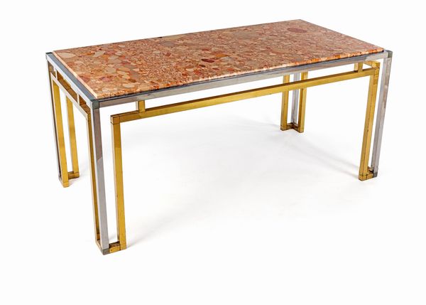 Tavolo rettangolare in ottone dorato e nichelato, Anni Settanta  - Asta Design e Arti Decorative del XX Secolo - Associazione Nazionale - Case d'Asta italiane