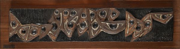 Salvatore  Meli : Placca in ceramica con motivi geometrici  - Asta Design e Arti Decorative del XX Secolo - Associazione Nazionale - Case d'Asta italiane