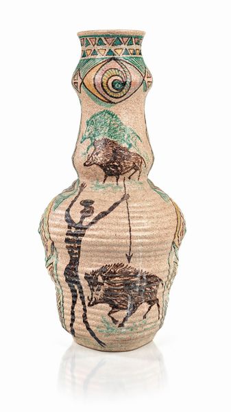 Vaso in ceramica decorata con scene di caccia e motivi geometrici  - Asta Design e Arti Decorative del XX Secolo - Associazione Nazionale - Case d'Asta italiane