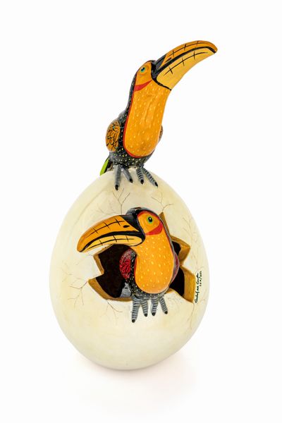 Carlos Del Condro : Uovo con tucani  - Asta Design e Arti Decorative del XX Secolo - Associazione Nazionale - Case d'Asta italiane