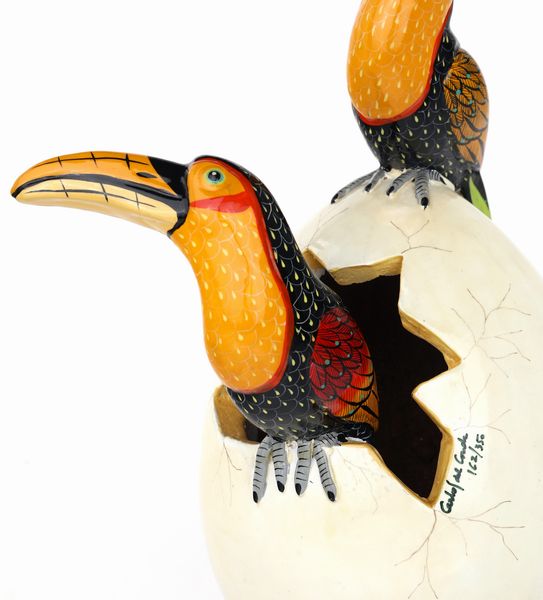 Carlos Del Condro : Uovo con tucani  - Asta Design e Arti Decorative del XX Secolo - Associazione Nazionale - Case d'Asta italiane