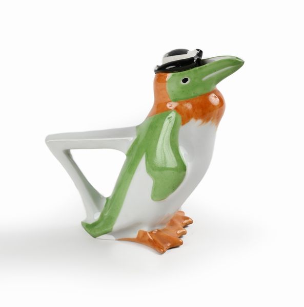 Edouard-Marcel Sandoz : Brocchetta vintage a forma di pinguino in porcellana policroma, Thodore Haviland, Limoges, Francia  - Asta Design e Arti Decorative del XX Secolo - Associazione Nazionale - Case d'Asta italiane