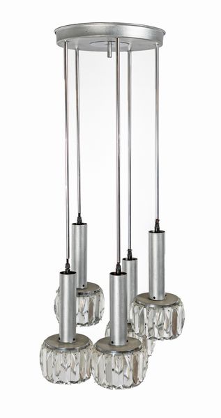 Lampadario a cinque luci da soffitto in metallo e cristallo  - Asta Design e Arti Decorative del XX Secolo - Associazione Nazionale - Case d'Asta italiane