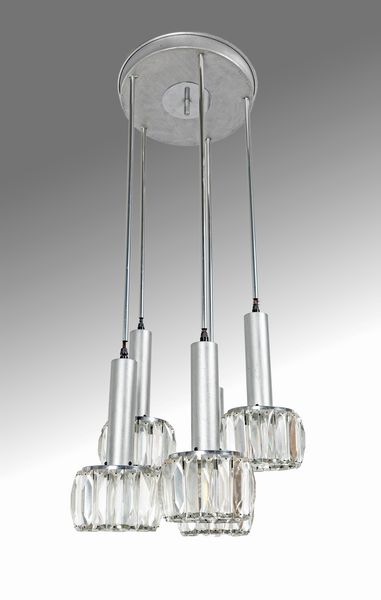 Lampadario a cinque luci da soffitto in metallo e cristallo  - Asta Design e Arti Decorative del XX Secolo - Associazione Nazionale - Case d'Asta italiane