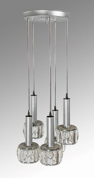 Lampadario a cinque luci da soffitto in metallo e cristallo  - Asta Design e Arti Decorative del XX Secolo - Associazione Nazionale - Case d'Asta italiane