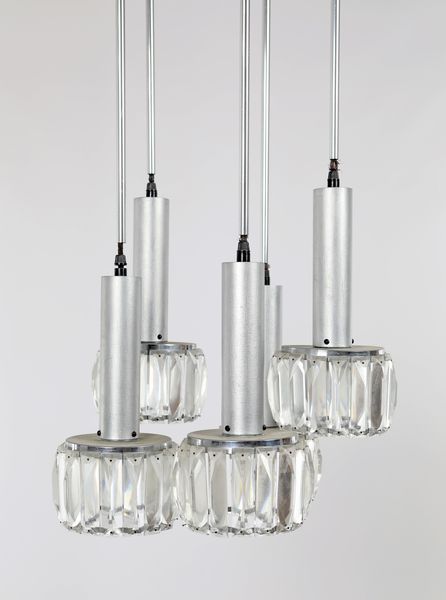 Lampadario a cinque luci da soffitto in metallo e cristallo  - Asta Design e Arti Decorative del XX Secolo - Associazione Nazionale - Case d'Asta italiane