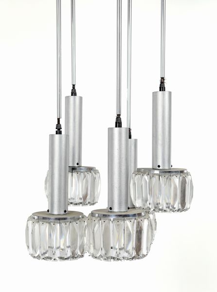 Lampadario a cinque luci da soffitto in metallo e cristallo  - Asta Design e Arti Decorative del XX Secolo - Associazione Nazionale - Case d'Asta italiane