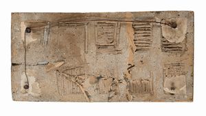 Salvatore  Meli : Placca in ceramica con motivi geometrici  - Asta Design e Arti Decorative del XX Secolo - Associazione Nazionale - Case d'Asta italiane