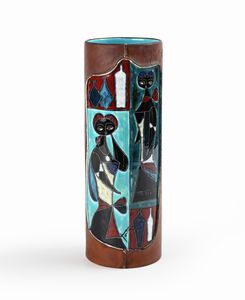 Marcello Fantoni : Vaso in ceramica smaltata e cuoio  - Asta Design e Arti Decorative del XX Secolo - Associazione Nazionale - Case d'Asta italiane