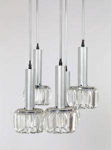 Lampadario a cinque luci da soffitto in metallo e cristallo  - Asta Design e Arti Decorative del XX Secolo - Associazione Nazionale - Case d'Asta italiane