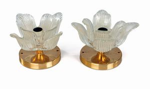 GAETANO SCIOLARI - Coppia di applique in ottone e vetro