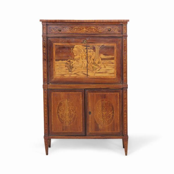 Secretaire in legno lastronato ed inatsiato. XIX secolo  - Asta Antiquariato - Associazione Nazionale - Case d'Asta italiane
