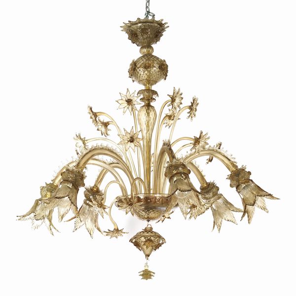 Lampadario a quattro bracci in vetro di Murano. XX secolo  - Asta Antiquariato - Associazione Nazionale - Case d'Asta italiane