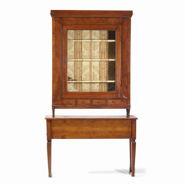 Insieme composito costituito da una consolle Luigi XVI genovese in legni vari e filettata e alzata sovrastante  - Asta Antiquariato - Associazione Nazionale - Case d'Asta italiane