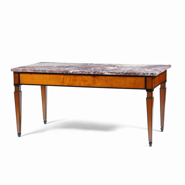 Tavolo lastronato con profili ebanizzati e piano in marmo rosso  - Asta Antiquariato - Associazione Nazionale - Case d'Asta italiane