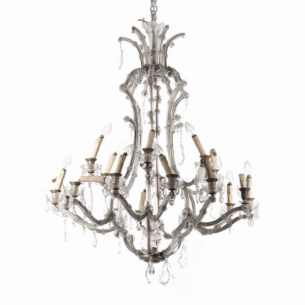 Lampadario in metallo e vetri. XX secolo  - Asta Antiquariato - Associazione Nazionale - Case d'Asta italiane