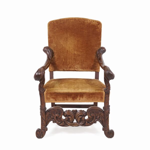Poltrona in legno intagliato. XVIII-XIX secolo  - Asta Antiquariato - Associazione Nazionale - Case d'Asta italiane