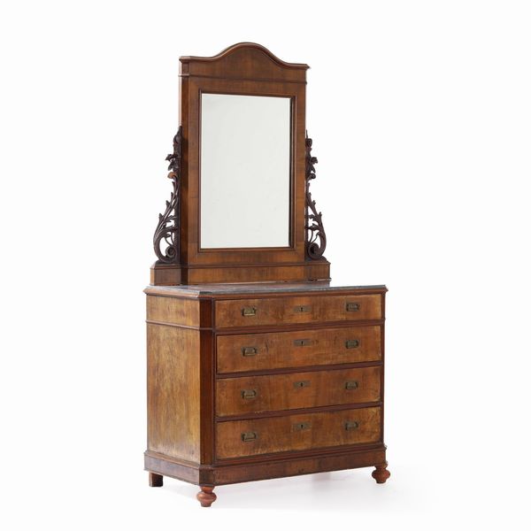 Cassettone con specchiera in legno intagliato, XX secolo  - Asta Antiquariato - Associazione Nazionale - Case d'Asta italiane