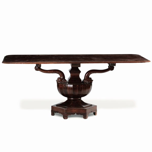 Tavolo in mogano con piano rettangolare. Napoli, epoca Smith, XIX secolo  - Asta Antiquariato - Associazione Nazionale - Case d'Asta italiane