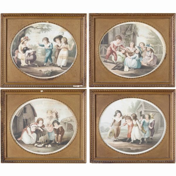 Gruppo di quattro incisioni con giochi di fanciulli, XIX secolo  - Asta Antiquariato - Associazione Nazionale - Case d'Asta italiane