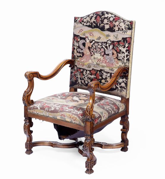 Poltrona in legno intagliato con rivestimento a piccolo punto, XVIII secolo  - Asta Antiquariato - Associazione Nazionale - Case d'Asta italiane