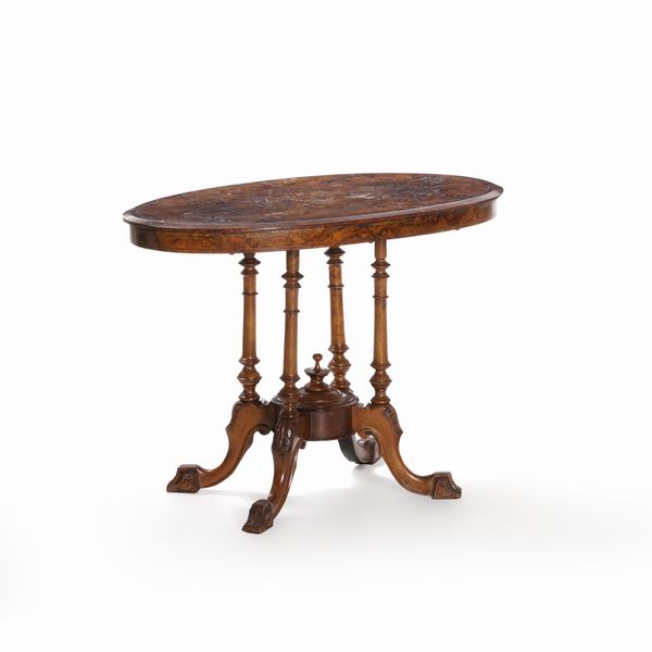 Tavolino in legno a gamba centrale e piano ovale  - Asta Antiquariato - Associazione Nazionale - Case d'Asta italiane