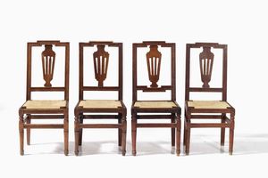 sette sedie Luigi XVI in noce. Piemonte, XVIII secolo  - Asta Antiquariato - Associazione Nazionale - Case d'Asta italiane
