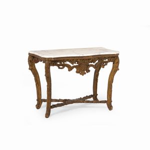Consolle in legno intagliato e dorato. XVIII-XIX secolo  - Asta Antiquariato - Associazione Nazionale - Case d'Asta italiane