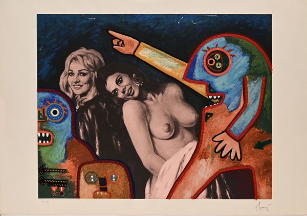 Baj Enrico : Ninon de Lenclos e Eleonora di Navarra sorprese dal duca di Enghien e figuranti  - Asta Grafica internazionale e multipli d'autore  - Associazione Nazionale - Case d'Asta italiane