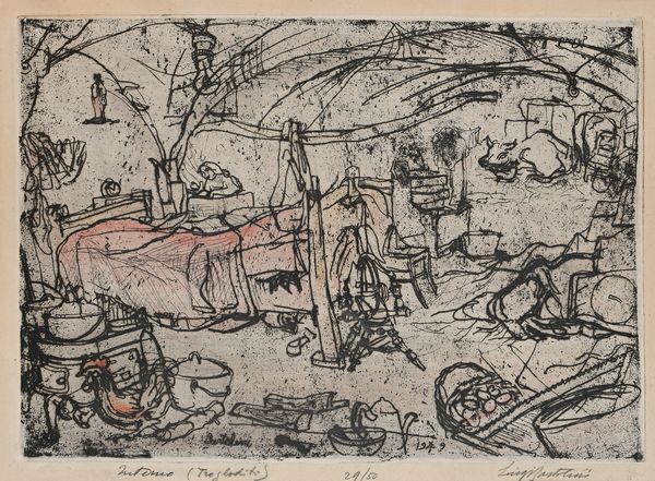 Luigi Bartolini : Interno (trogloditi)  - Asta Grafica internazionale e multipli d'autore  - Associazione Nazionale - Case d'Asta italiane