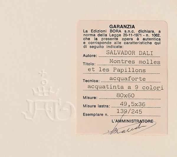 Salvador Dalì : Orologi molli e farfalle  - Asta Grafica internazionale e multipli d'autore  - Associazione Nazionale - Case d'Asta italiane