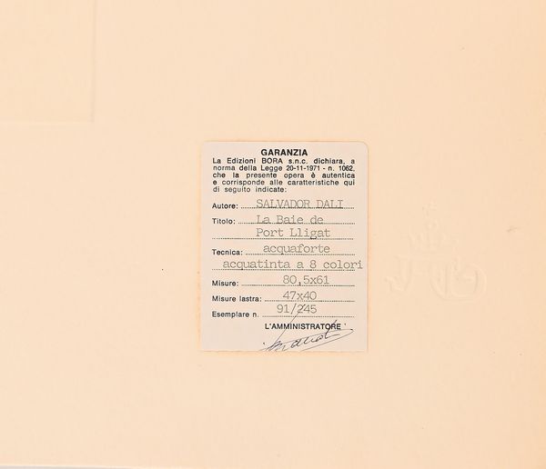 Salvador Dalì : Le Baie de Port Lligat  - Asta Grafica internazionale e multipli d'autore  - Associazione Nazionale - Case d'Asta italiane