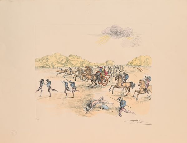 Salvador Dalì : Scena di battaglia  - Asta Grafica internazionale e multipli d'autore  - Associazione Nazionale - Case d'Asta italiane