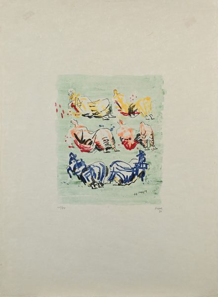 Henry Moore : Sei figure distese su fondo verde  - Asta Grafica internazionale e multipli d'autore  - Associazione Nazionale - Case d'Asta italiane