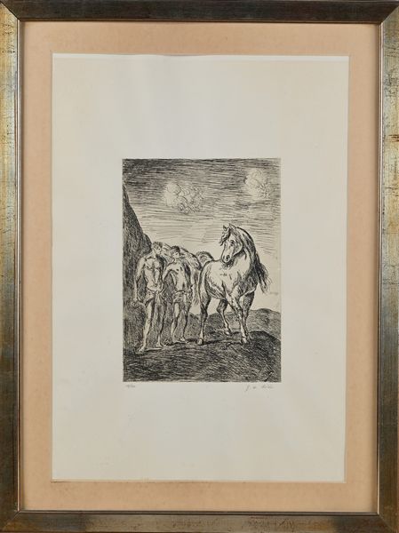Giorgio de Chirico : Due figure con cavallo  - Asta Grafica internazionale e multipli d'autore  - Associazione Nazionale - Case d'Asta italiane