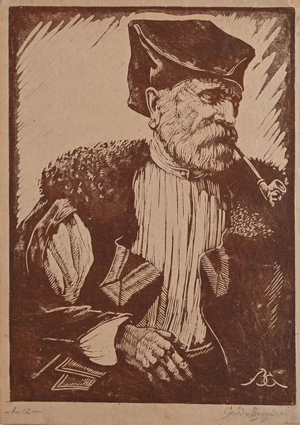 Guido Boggiani : Fumatore di pipa  - Asta Grafica internazionale e multipli d'autore  - Associazione Nazionale - Case d'Asta italiane