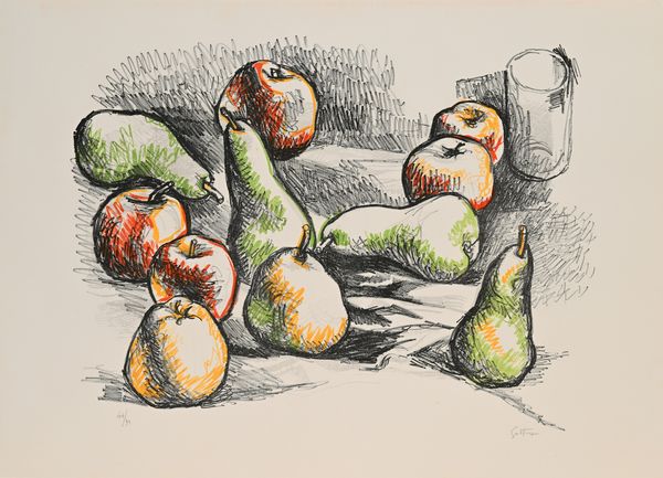 Renato Guttuso : Natura morta di pere e mele  - Asta Grafica internazionale e multipli d'autore  - Associazione Nazionale - Case d'Asta italiane