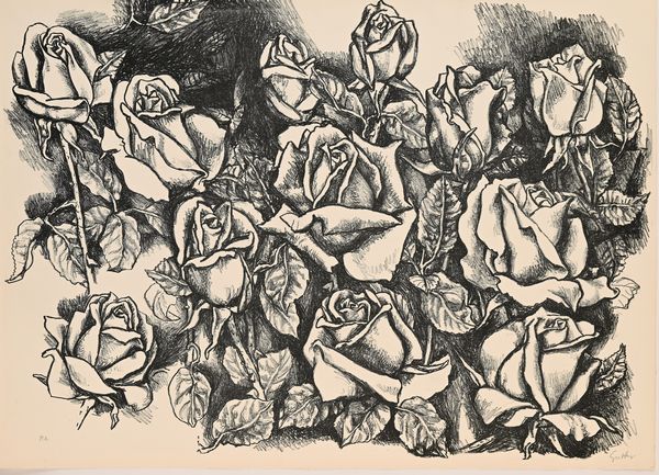 Renato Guttuso : Rose  - Asta Grafica internazionale e multipli d'autore  - Associazione Nazionale - Case d'Asta italiane