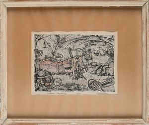 Luigi Bartolini : Interno (trogloditi)  - Asta Grafica internazionale e multipli d'autore  - Associazione Nazionale - Case d'Asta italiane