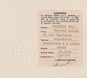 Salvador Dalì : Orologi molli e farfalle  - Asta Grafica internazionale e multipli d'autore  - Associazione Nazionale - Case d'Asta italiane