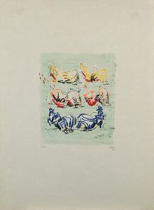 Henry Moore - Sei figure distese su fondo verde