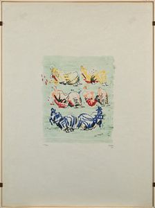 Henry Moore : Sei figure distese su fondo verde  - Asta Grafica internazionale e multipli d'autore  - Associazione Nazionale - Case d'Asta italiane
