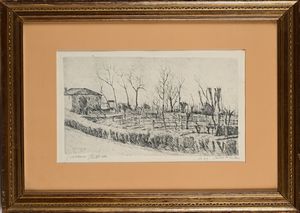 GIOVANNI BARBISAN : Casale con covoni  - Asta Grafica internazionale e multipli d'autore  - Associazione Nazionale - Case d'Asta italiane