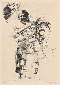 Renzo Vespignani - Scena d'interno e lettura di giornale