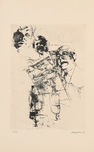 Renzo Vespignani : Scena d'interno e lettura di giornale  - Asta Grafica internazionale e multipli d'autore  - Associazione Nazionale - Case d'Asta italiane